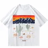 Men's T Shirts Men Tshirt Cactus Mountain Sunset Print Shirt Hip Hop Streetwear Harajuku Cotton Casual Short Sleeve T-Shirt Black Tops