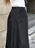 Kjolar taruxy svart kjol kvinnor höst streetwear hög midja blyerts långa kjolar klänning femme casual split vintage silk kjol 230308