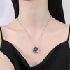 Kedjor S925 Sterling Silver High Carbon Diamond Cut Blue Gemstone Pendant Halsband Bröllopsmycken Lyxig premiumfri leverans