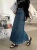 Kjolar s-xl lång denim kjol koreansk stil hög midja vintage en linje split midi kjolar kvinnor långa jeans kjolar stil 72993 230308