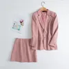 Two Piece Dress 2023 Spring Autumn Fashion Korea ALine Skirt Suits Pink Chic Blazer Suit Solid Colors Single Breasted Office Blazers 230308
