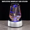 Färgglada lysande led ljus Laser roterande kristalldisplay bas stativhållare med nätadapter Glas transparenta föremål