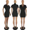 2024 Designer Summer Dresses Women Short Sleeve Mini Dress Ladies Casual Turn-Down Collar Zipper Sportig klänning med fickor Helgdagar bär grossistkläder 9487
