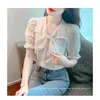 Blouses pour femmes pour les femmes mode 2023 Luxury Promotion pour femmes Bowknot White Shirt Corean Style Design Niche Puff Sleeve Top