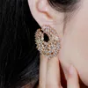 Dangle Boucles D'oreilles Super De Luxe Micro Pave Cubique Zircone Pierre Ronde Grand Or Argent Hoop Boucle D'oreille Pour Les Femmes De Mode Dubaï Bijoux De Mariée