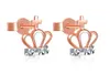 Boucles d'oreilles fantaisie 2 tons couronne croix AU750 18K véritable véritable or massif Piercing pour femmes fille élégant bijoux de bureau