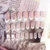 False Nails 24pcs Classical Design French Fake Nail With Glue Sticker UV Gel Flase Light Pink Pointed White Tips Art