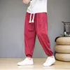 Calça masculina estilo chinês de verão linho de algodão masculino bordado seção fina casual size de streetwear harém bloomers 230307