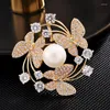 Brooches Exclusive Copper Micro-encrusted Zircon Butterfly Brooch Round Pin Clothing Jewelry Korean Version