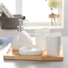 Liquid Soap Dispenser Home Washing Part Nordic Bathroom Wash Accessory White Ceramic Bottle Mouthwash Cup Dish Toothbrush 230308