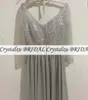 2023 Robes de demoiselle d'honneur Silver Grey Grey Murffon Sequins Crystal perle V Neck Floor Longueur Long Sleeves Zipper Back Maid of Honor Robe Real Image