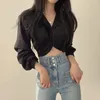 Women's Blouses Shirts QWEEK Vintage Streetwear Harajuku Sexy Women Blouse Crop Top Korean Style Trends Black White Long Sleeve Shirt Female Tunic Chic 230308