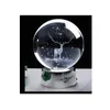 Dekorativa föremål Figurer 60 80mm Elk Crystal Ball Globe 3D Inner Carving Moose Quartz Glass Deer Model Sphere Home Decor 230307