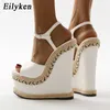 Sandal Size 35 42 White Sandals for Women Summer Fashion Open Toe Ankle Buckle Strap Platform Wedge High Heels Dress Lady Shoes 230302