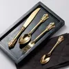 Dinnerware Sets Household Gold Cutlery Set Stainless Steel Embossed Retro Luxury Art Couverts De Table Kitchen Gadget KC50TZ