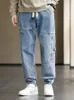 Herren-Jeans, Herren-Cargo-Jeans, Baggy-Jogger, modisch, Schwarz, Blau, Grau, Streetwear, gestreckte Baumwolle, Denim, Haremshose, Übergröße, 8XL, 230308