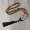 Pendant Necklaces Mala 7 Chakra 8mm Wooden Bead Buddhist Necklace Sandalwood Tassel Rosary Charm Jewelry Gift For Women Men YogaPendant