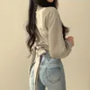 Kvinnors blusar skjortor qweek vintage streetwear harajuku sexig kvinnor blus skörd topp koreansk stil trender svart vit lång ärm skjorta kvinnlig tunika chic 230308