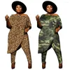 Tracksuits L-4XL 2023 Fall Plus Size Women Clothing Fashion Leopard Printing Short Sleeve Casual Two Piece Pant Sets Drop Wholesale