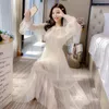 Casual Kleider Elegante Rosa Pailletten Kleid Midi Mesh Frauen Langarm Fee 2023 Frühling Koreanische Hochzeit Party Kleidung Damen Y2k