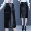 Skirts Women Pu Leather Skirt 5XL Autumn Casual Office Work split High Waist Long Skirt Ladies Elegant a line Winter Skirts 230308