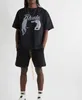 2023 Herr- och kvinnors mode-t-shirt Br Rhude S Night Cat Print High Street Short Sleeve Loose Round Neck Pair TDDS