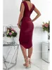 Casual Dresses Solid Color Sleeveless V-Neck Dress Slim Fit midja tätt bodycon för fest Evening Lady Office Wear Vestido Renda RZ