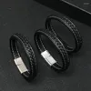 Braccialetti con ciondoli Braccialetti da uomo semplici Amanti Casual Pelle intrecciata a mano nera Gioielli per feste personalizzati Regalo di compleanno