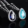 Pendentif Colliers Eyika Bijoux de luxe Royal Blue Paraiba Tourmaline Goutte d'eau Forme Argent Couleur Bambou Chaîne Charms Collier pour les femmes