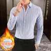 Men's Casual Shirts Autumn/Winter Fashion Men's Large Size Fleece And Thick Warm Striped Shirt High Quality Long Sleeve