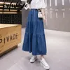 スカート女性デニムスカートマキシロングジーンズスカートガールプリーツ韓国ファッション服ハラジュクムージャーファルダスブルーヴィンテージ230308