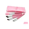 Pinceaux de maquillage débutant crin de cheval 7 pièces/ensemble brosse Portable rose/or noir sac en polyuréthane 7 ensemble brosse. Drop Delivery Santé Beauté Outils A Dht1F