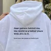 Herenhoodies Sweatshirts Beste persoon achter mij Hoodie Gepersonaliseerde Be Kind Message Hoody Geestelijke gezondheid bewustzijn Sweatshirt met lange mouwen Pullovers 230308