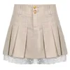 Плиссированные мини-женские летние короткие юбки с кружевной отделкой, женская юбка в консервативном стиле цвета хаки с высокой талией, школьная форма для девочек, мини-юбка W0308