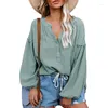 Women's Blouses Fall 2023 Women Clothing Purple Top Button Up Shirt Solid Casual V-Neck Long Lantern Sleeve Shirts