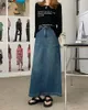 Kjolar s-xl lång denim kjol koreansk stil hög midja vintage en linje split midi kjolar kvinnor långa jeans kjolar stil 72993 230308