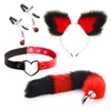 Anal Toys Cute Tail Plug Cat Ears pannband Set Adult Games Nipple Clip Neck Collar Erotic Cosplay Sex For Women XN0249 230307