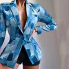 Damespakken dames casual licht linnen blazers lange mouw knop shorts suit rapel kantoor werk blazer jas hoog taille baden kort