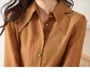 Bluzki damskie jesienne bluzka kobieta 2023 Koreańska moda Nieregularna wysokiej klasy design ciężki przycisk pionowy tkanina z długim rękawem bluzki