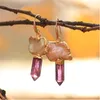 Dangle Earrings FUWO Female Freshwater Pearl Gold Trimmed Genuine Natural Crystal Quartz Point For Women ER545