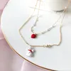 Choker Lovely Pendant Necklaces Neckchain Pearl Double Clavicle Chain Multi Layer Red Heart Necklace Gold Fashion Jewelry