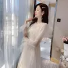 Casual Kleider Elegante Rosa Pailletten Kleid Midi Mesh Frauen Langarm Fee 2023 Frühling Koreanische Hochzeit Party Kleidung Damen Y2k