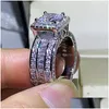 Rings 925 Sterling Sier Fill Princess Cut Whie Topaz Cz Diamond Party Eternity Women Ring Gift Drop Delivery Jewelry Dhgarden Dhzgx