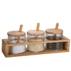 Bouteilles de rangement Jars 280 ml JapanStyle en verre martelé Pot de rangement ensemble Borne d'assaisonnement en bambou droit outil de bouteille de sucre en sucre de sel J230301