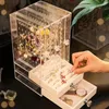 Food Savers Storage Container Portable Necklace Bracelet Organizer Case Earrings Ring Display Stand Shelf Dustproof Acrylic Jewelry Box Drawer 230307