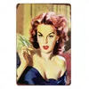 Seksi Lady Smoking Vintage Metal Poster Sigara Teneke Tabela Odası Bar Cafe Dekor Man Mağara Reklam Plakası Plak 30x20cm W03