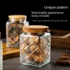 Storage Bottles Jars Vintage Engraved Glass Storage Jar Kitchen Seasoning Sugar Jar Sealed Candy Jars Glass Food Storage Container Desktop Decoration J230301