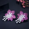 Stud Earrings EYIKA Luxury Design Mirco Pave Zircon Big Rose Red Flower Long Drop Women Fashion Wedding Banquet Earring Jewelry