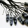 Chains NM42101 Snowflake Obsidian Point Large Gemstone Tower Necklace Pendulum Talisman Black Obelisk Goth