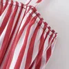 Casual Dresses M GIRLS Women Fashion Hollow Out Side Slit Striped Midi Dress Vintage Backless Thin Straps Female Vestidos Mujer